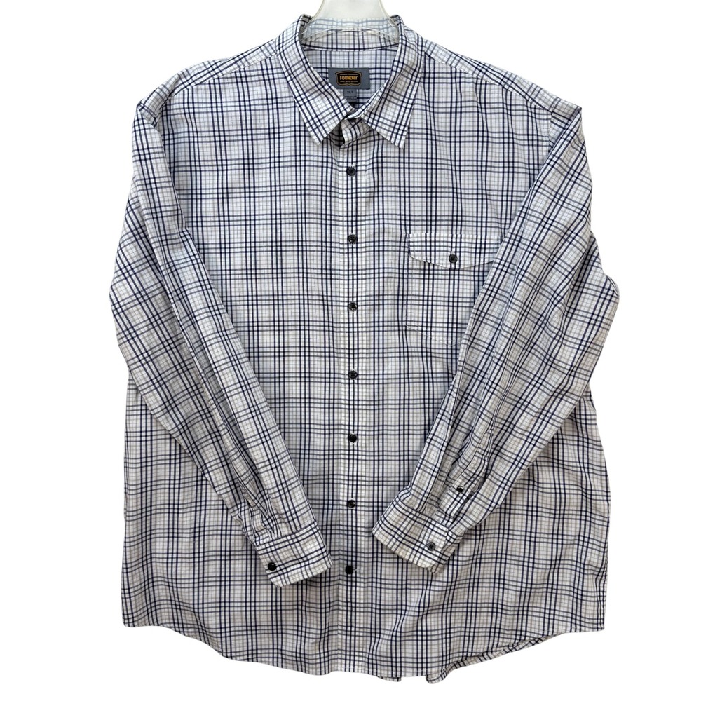 Foundry Button Up Shirt Mens 2XLT Plaid Button Down 100% Cotton Office Casual